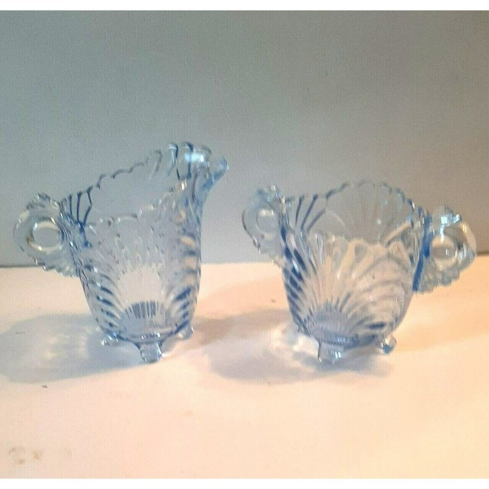 Vintage Cambridge Crystal Caprice Sugar & Creamer Moonlight Blue